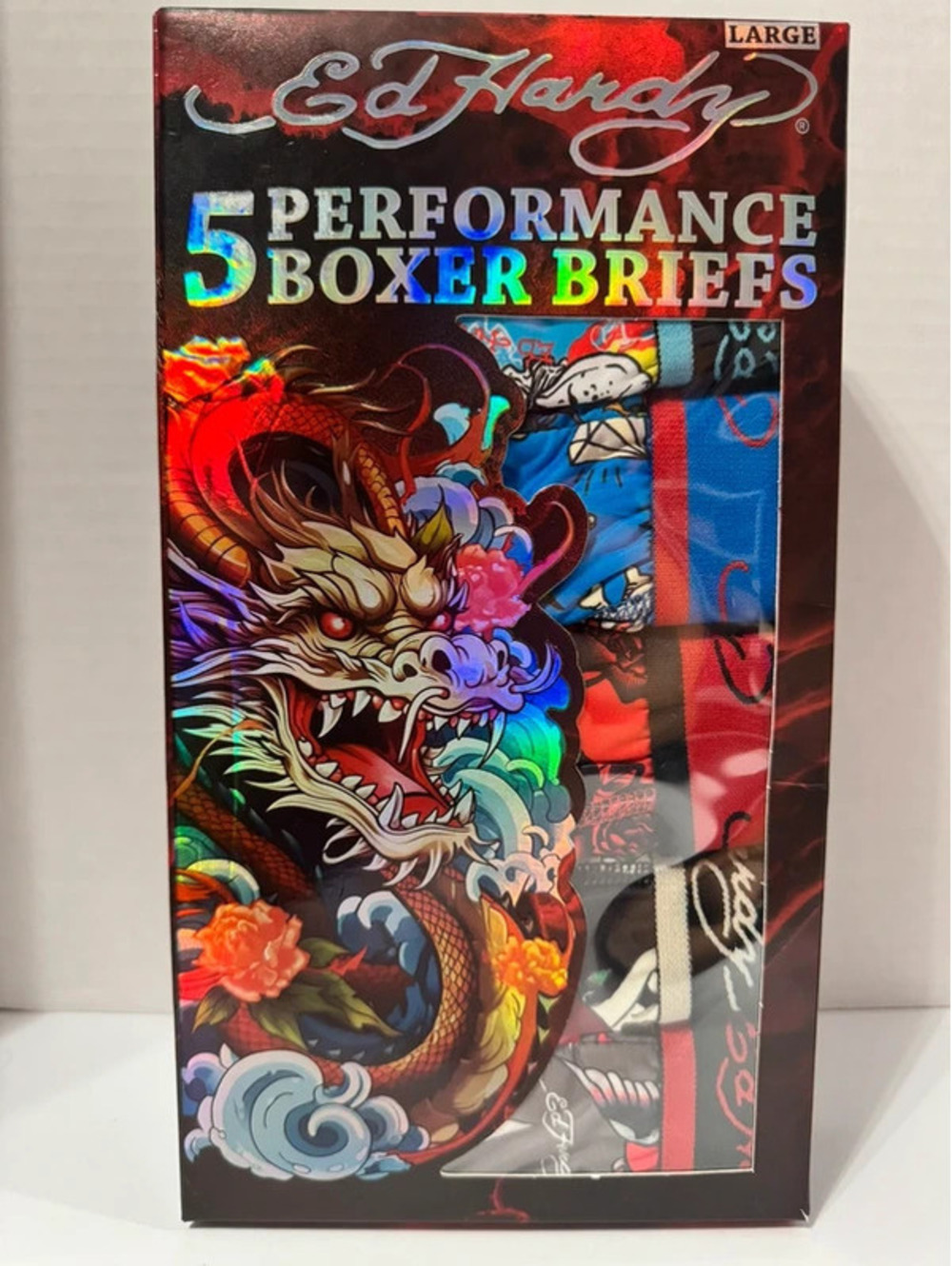 Ed Hardy Men’s Large 5pc Performance Boxer Brief Box Set NWT